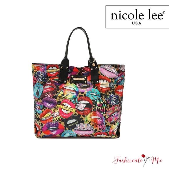 Nicole Lee USA Alessandra Vegan Leather Handle Zip Pocket Reversible Shopper Bag - Picture 1 of 9
